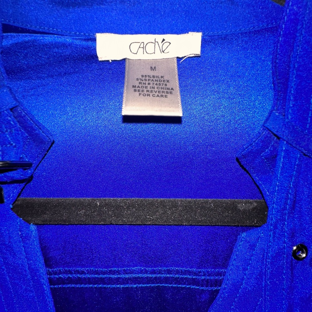 Cache Royal Blue Silk Button Down Blouse Stretch … - image 3